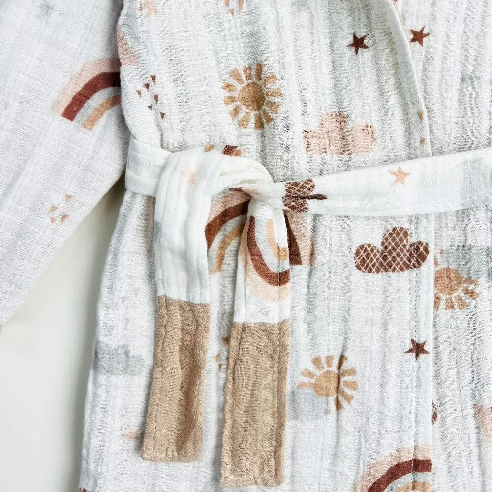 KIDS Organic Muslin Cotton Bathrobe - Reversible Rainbow